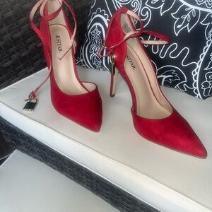 JustFab Red High Heeled Pumps with Slingback